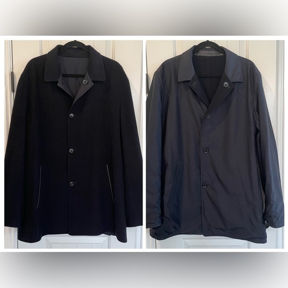 Ermenegildo Zegna Reversible Wool Raincoat IT 58 US 48 Black Cashmere Trench - Picture 1 of 15